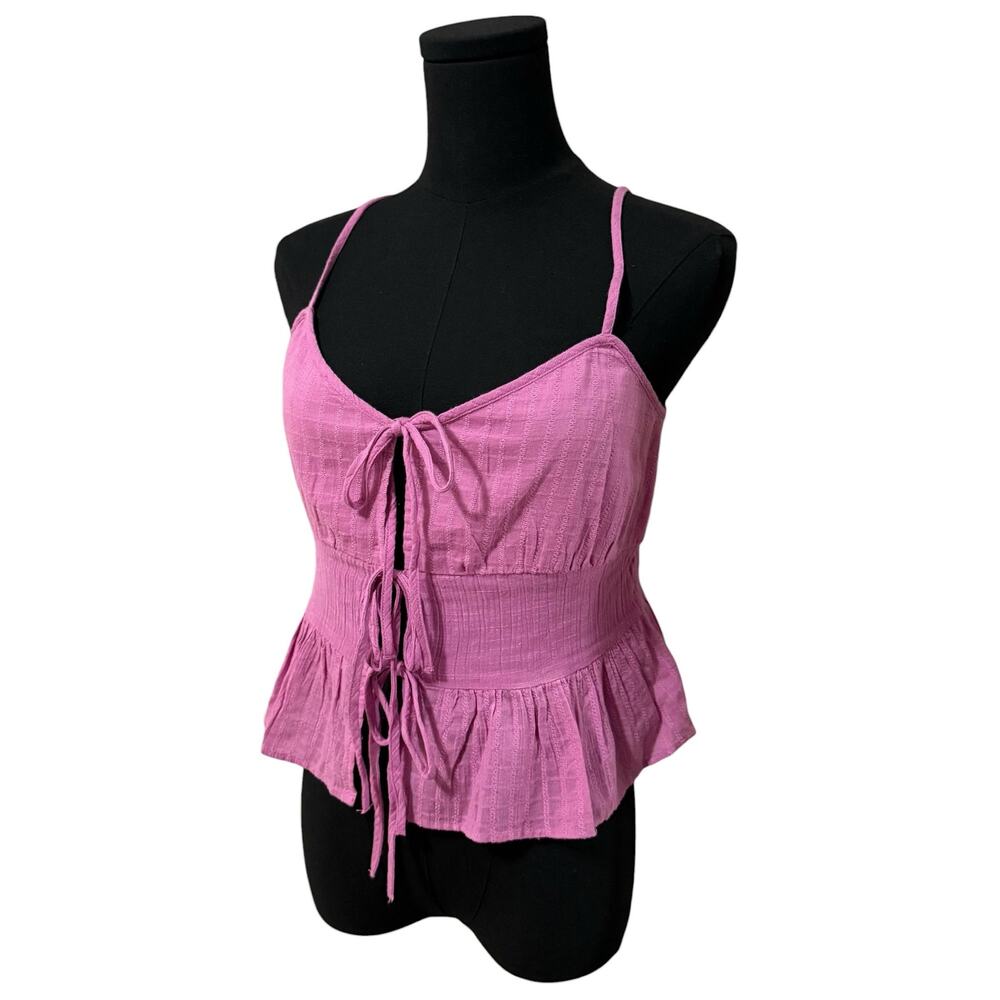 NEW American Eagle Crop Top Tie Front Cami Camisole Pink Coquette Medium
